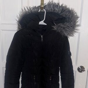 Nautica Black Puffer Coat with Faux Fur Trim